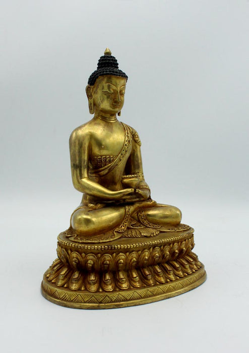Handcarved Gold Plated Amitabh Buddha Statue 9 Inches