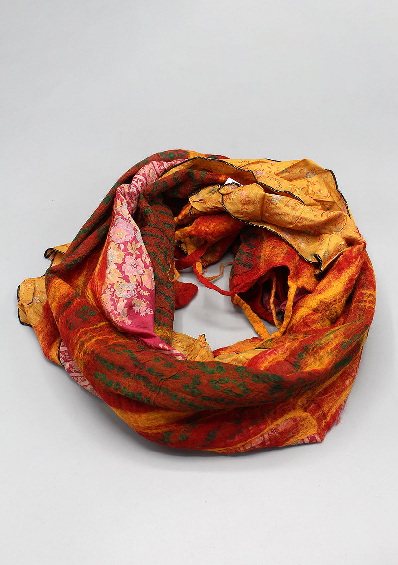 Red Brown Hand Felted Recycled Silk Scarf