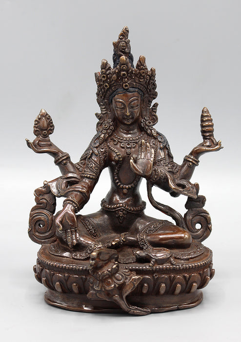 Copper Oxidized Hindu Goddess Laxmi Fine Carving Statue