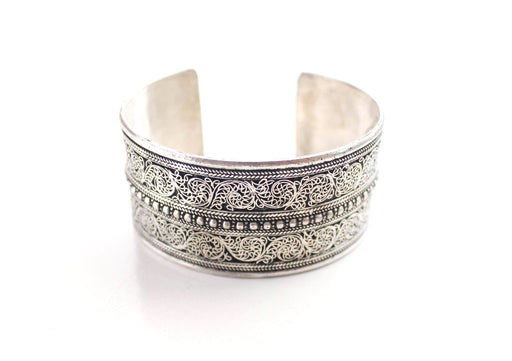 White Metal Fine Filigree Carving Handmade Cuff Bracelet - nepacrafts
