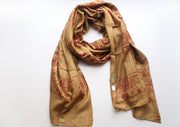 Cotton Meditation Scarf with Elephant Print, Light Brown Jari Shawl/Scarf - nepacrafts
