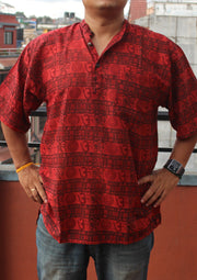 Maroon Cotton Om Prayer Shirt - nepacrafts