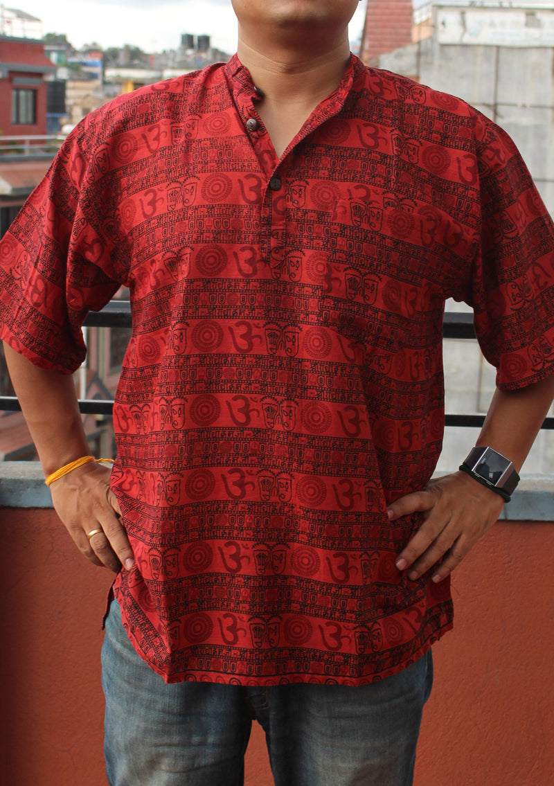 Maroon Cotton Om Prayer Shirt - nepacrafts