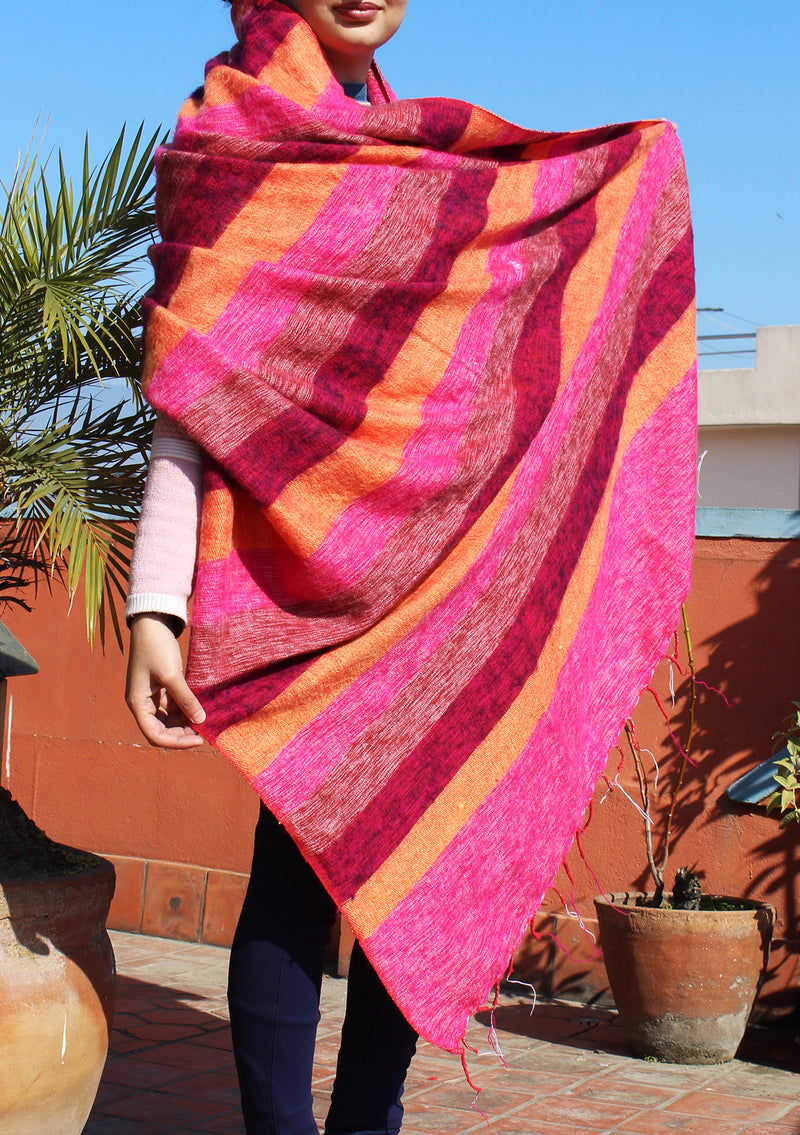 Pink Orange Mix Hand-loomed Soft Yak Wool Blanket