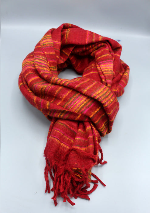 Maroon Red and Yellow Striped Large Yak Wool Shawl
