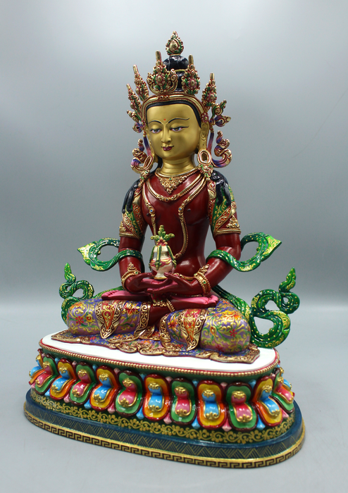 Stunning Hand Painted Apparmita Buddha Gold Plated Statue 13"