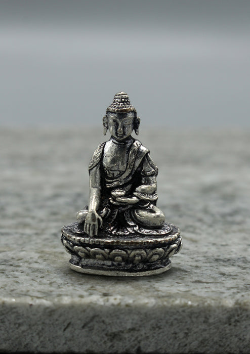 White Metal Tiny Shakyamuni Buddha Statue 4 cm High