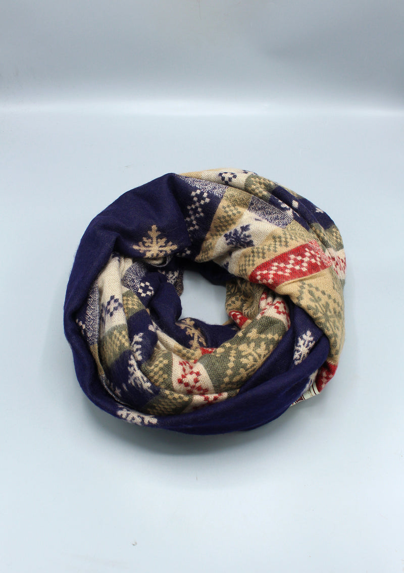 Blue Snowflake Design Multi Color Large Yak Wool Shawl
