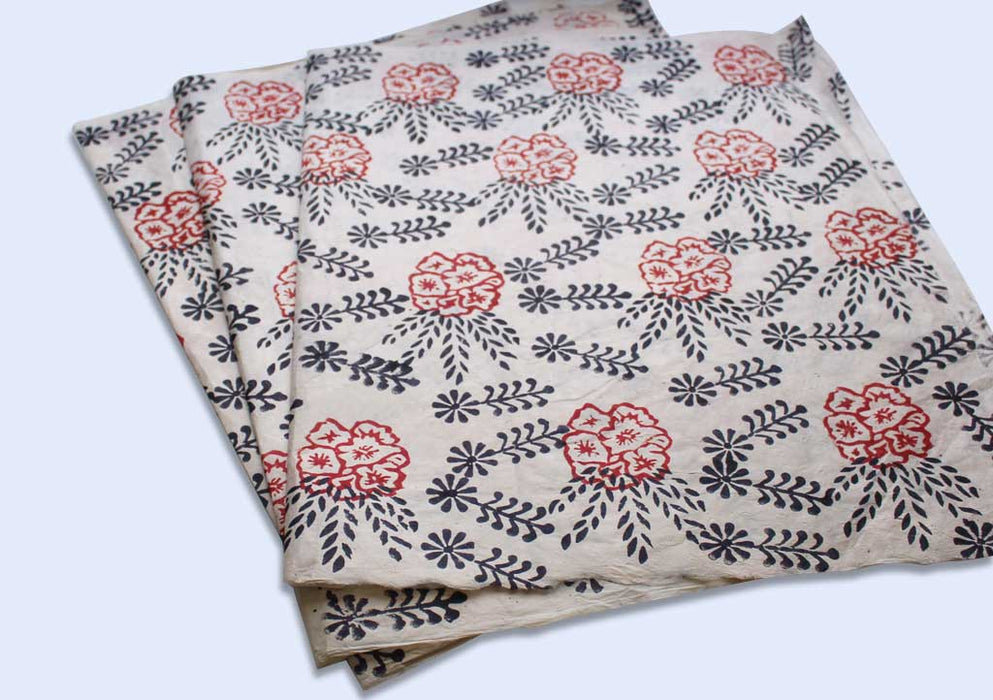 Beautiful Flower Printed Lokta Paper Handmade Wrapping Sheets - nepacrafts