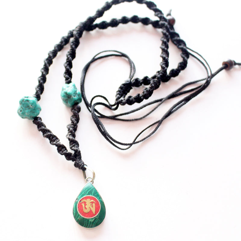 Tear Drop Green Tibetan Om Pendant - nepacrafts