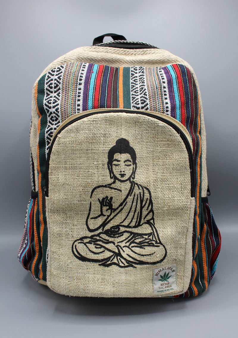 Buddha Printed Natural Hemp Backpack - nepacrafts