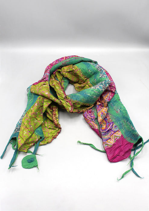 Green Multi-color Hand-felted Eco Friendly Scarf