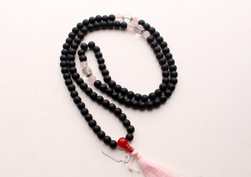 Rose Quartz Spacer 108 Black Beads Prayer Mala - nepacrafts