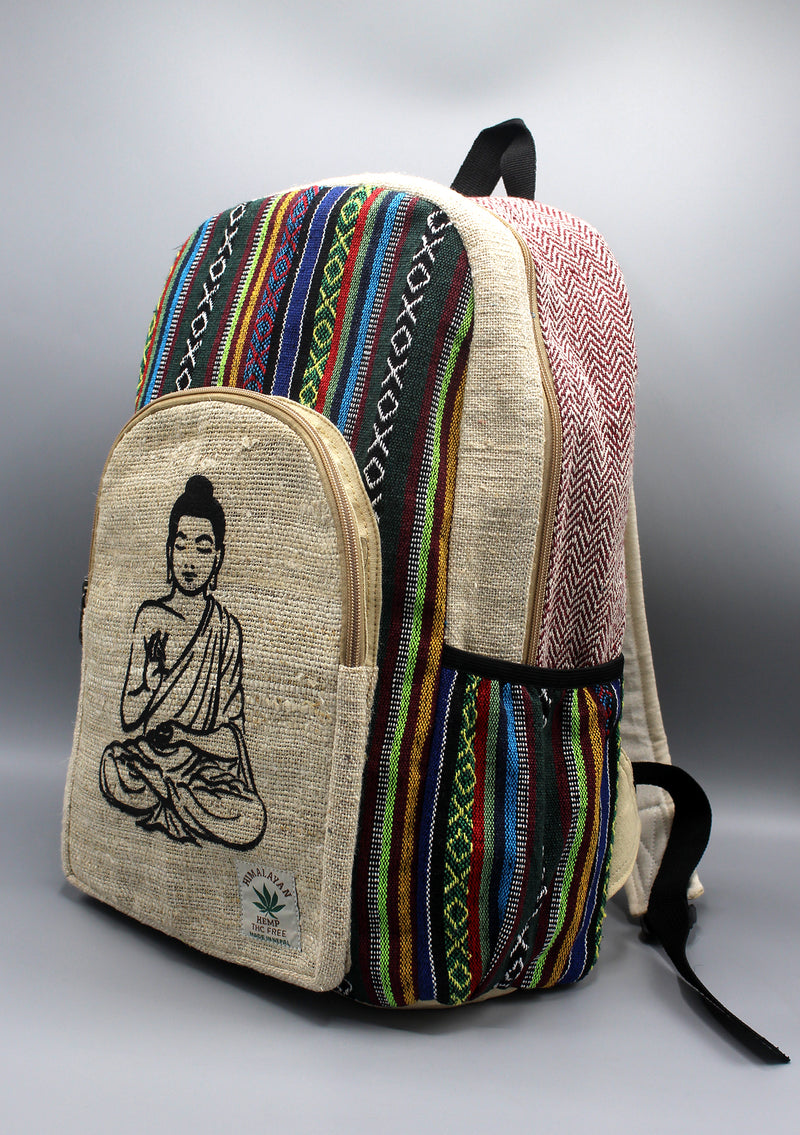 Multi-Color Cotton Mixed Buddha Printed Hemp Backpack - nepacrafts