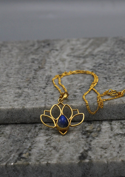 Shiny Moonstone inlaid Gold Plated Lotus Pendant