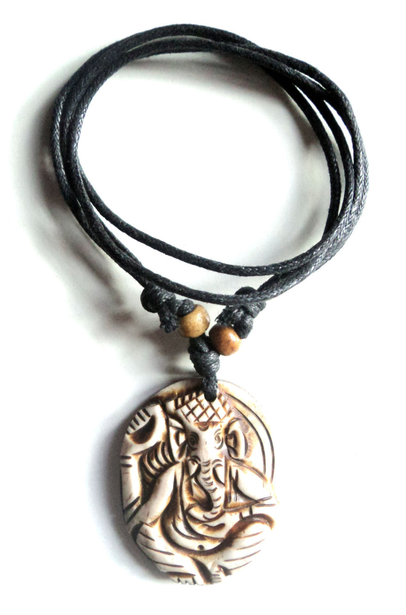 Hand Crafted White Ganesh Bone Pendant Necklace - nepacrafts