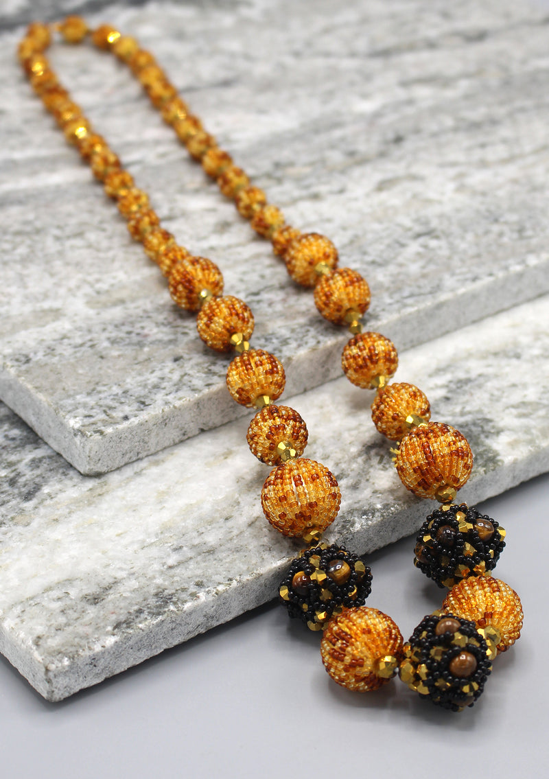 Shiny Golden and Maroon Glass Seed Beads Necklace - nepacrafts