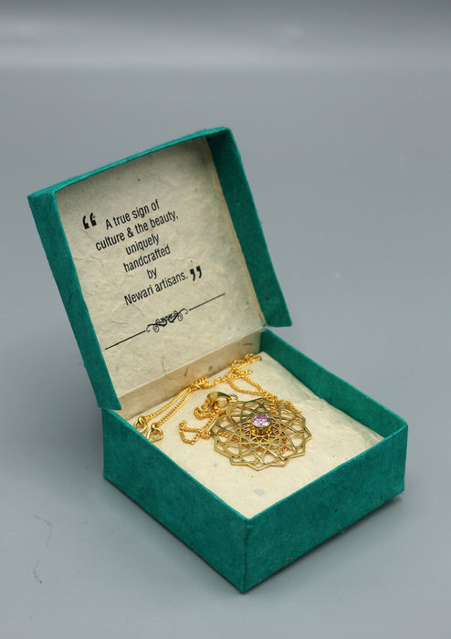 24 K Gold Plated Amethyst Tibetan Mandala Pendant
