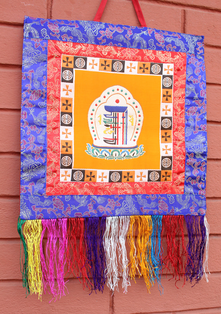 Tibetan Kalchakra Brocade Fabric Polyester Wall Hanging Banner - nepacrafts