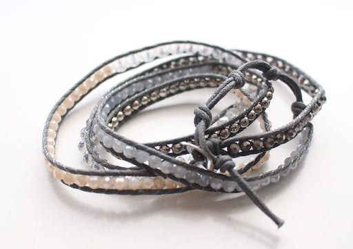 Crystal and Steel Beaded Leather Cord Wrap Bracelet - nepacrafts