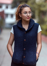Navy Blue Honeycomb Pattern Women's Cardigan - nepacrafts