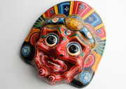 Red Mahakala Paper Mache Wall Hanging Mask - nepacrafts
