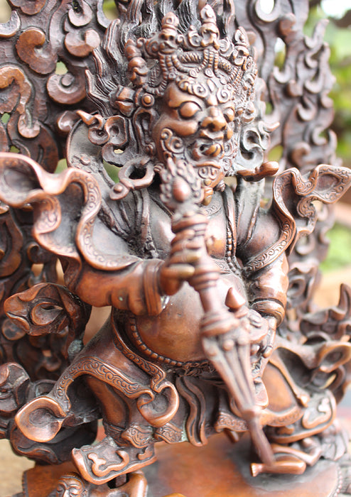 Skillfully Handcarved Mahakala Statue with Flames 8" High - nepacrafts