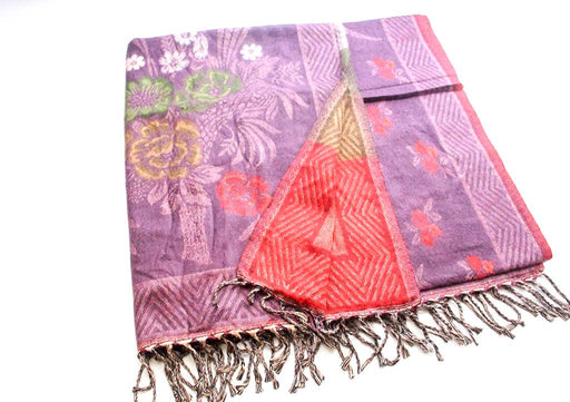Rose and Daisy Flower Printed Handloomed Yak Wool Shawl - nepacrafts