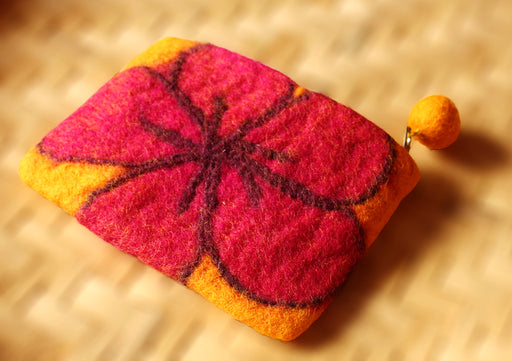 Gorgeous Felt Wool Flower Pattern Women's Coin Pouch 4"x6" - nepacrafts