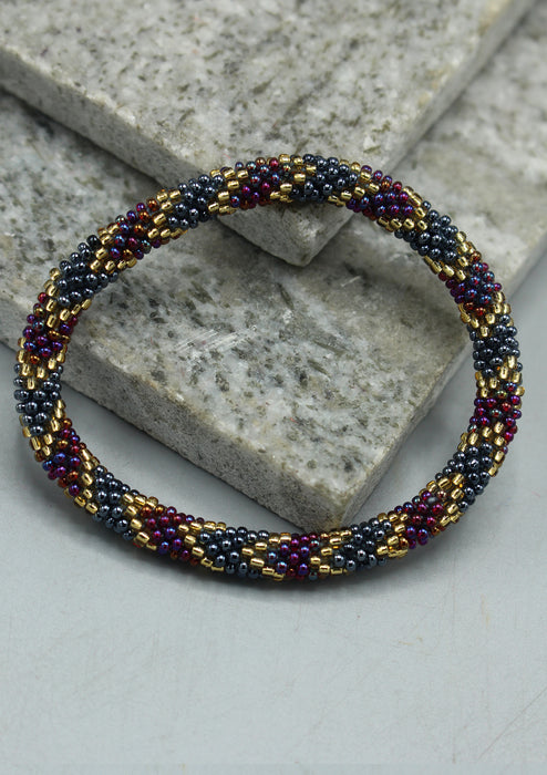 Dark Purple, Gold & Mixed Beads Nepalese Roll on Bracelet