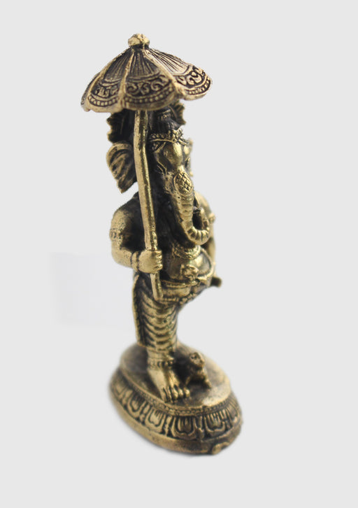 Brass Statue of Standing Lord Ganesha with Umbrella - nepacrafts