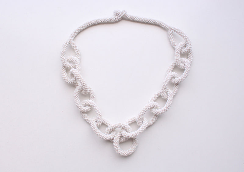 White Glass Beads Interlocking Design Necklace - nepacrafts