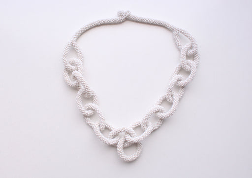 White Glass Beads Interlocking Design Necklace - nepacrafts