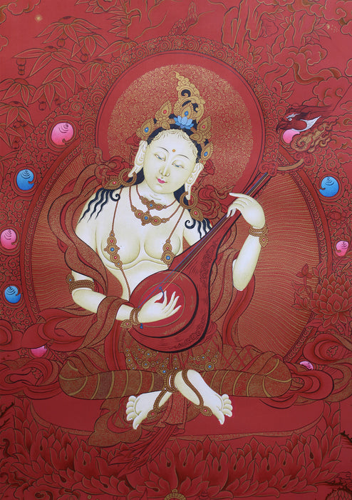 Hindu Goddess Saraswati Thangka Painting