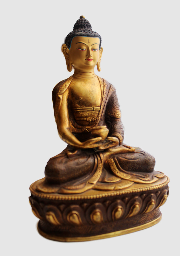 Partly Gold Plated Amitabh Buddha Copper Statue - nepacrafts