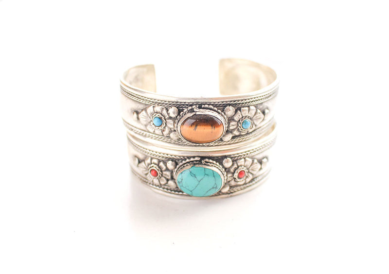 White Metal Inlaid Tibetan Bracelet - nepacrafts