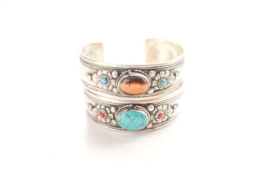 White Metal Inlaid Tibetan Bracelet - nepacrafts