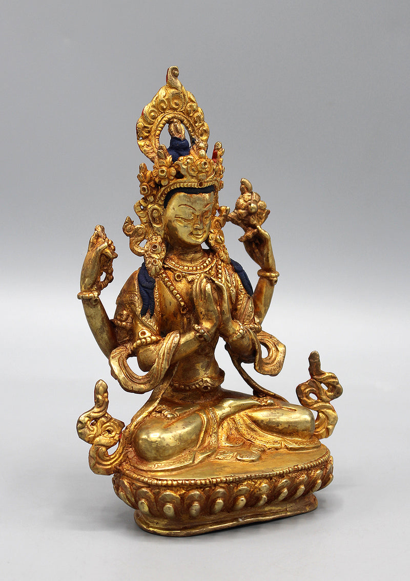 Gold Plated Chenrezig Statue 6"