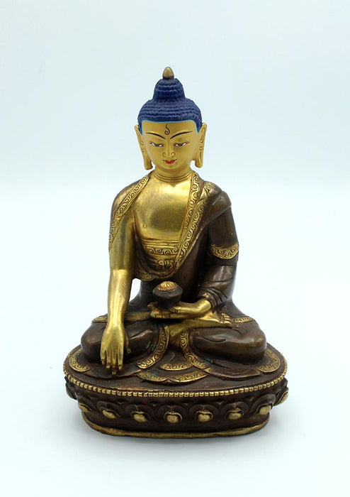 Gold Plated Copper Shakyamuni Buddha Statue 8 Inch