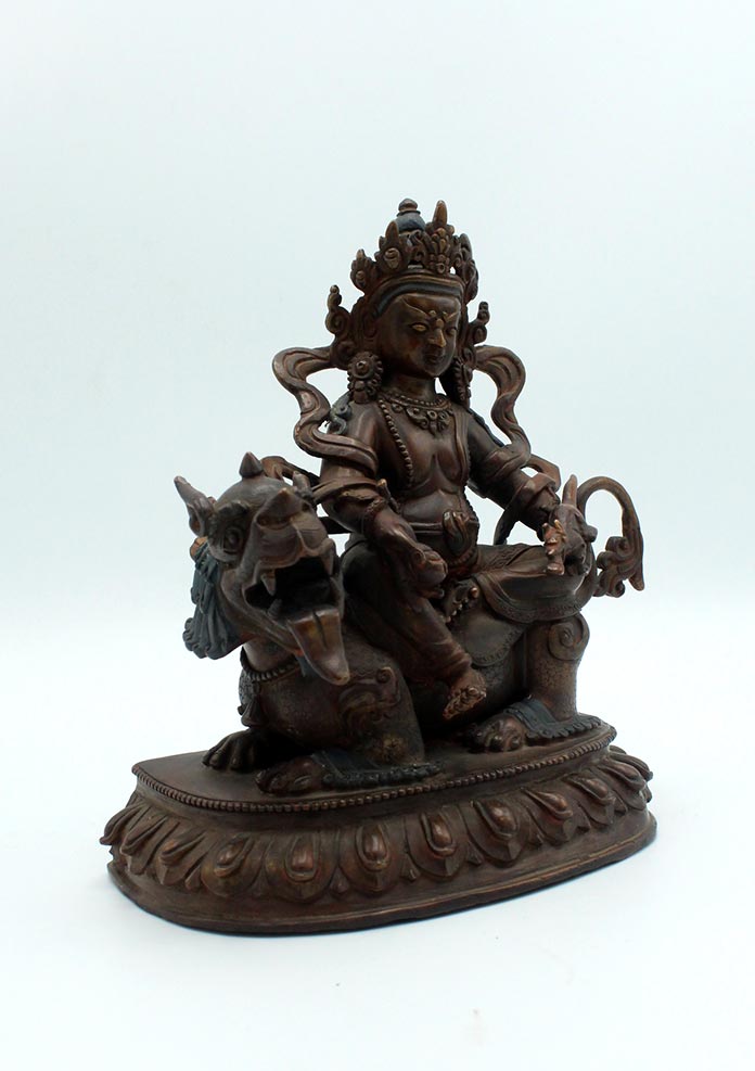 Copper Oxidized Singha Kubera Statue 7.5 Inches