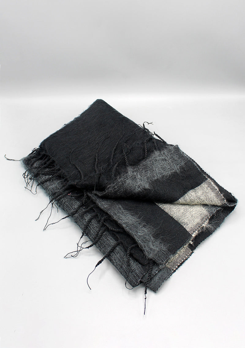 Black Stripe Grey and Off White Yak Wool Shawl