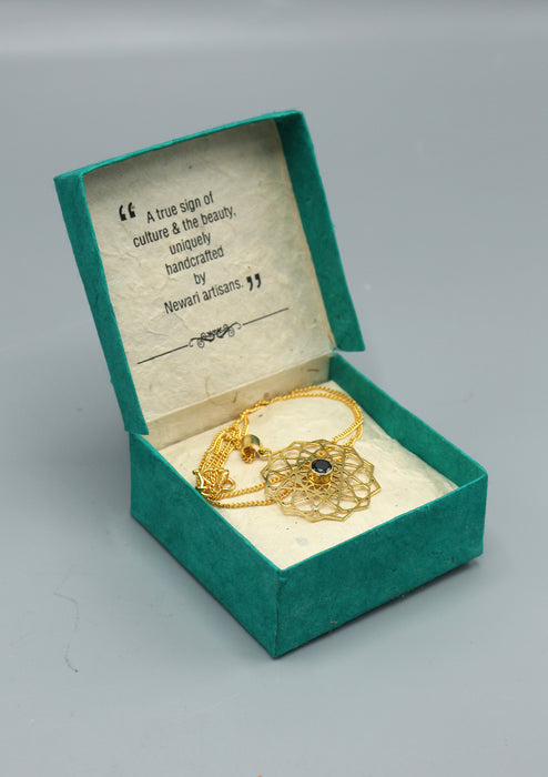 24 K Gold Plated Onyx Tibetan Mandala Necklace