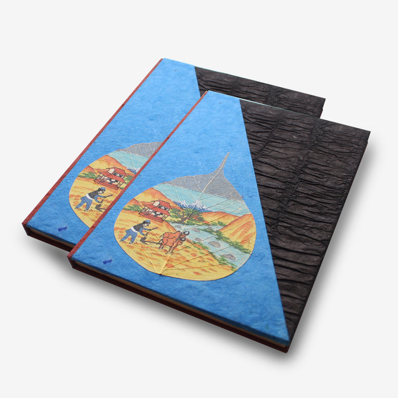 Village Life Handpainted Lokta Paper Journal - nepacrafts