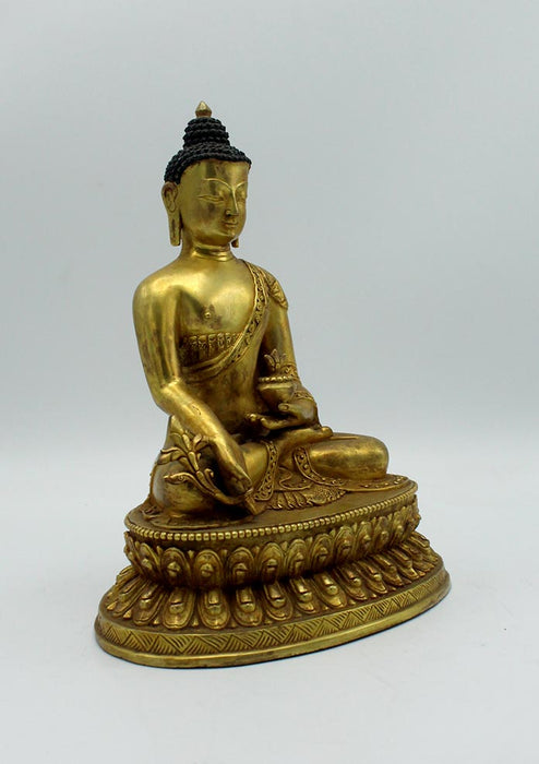 Handcarved Gold Plated Medicine Buddha Statue 8.5 Inches