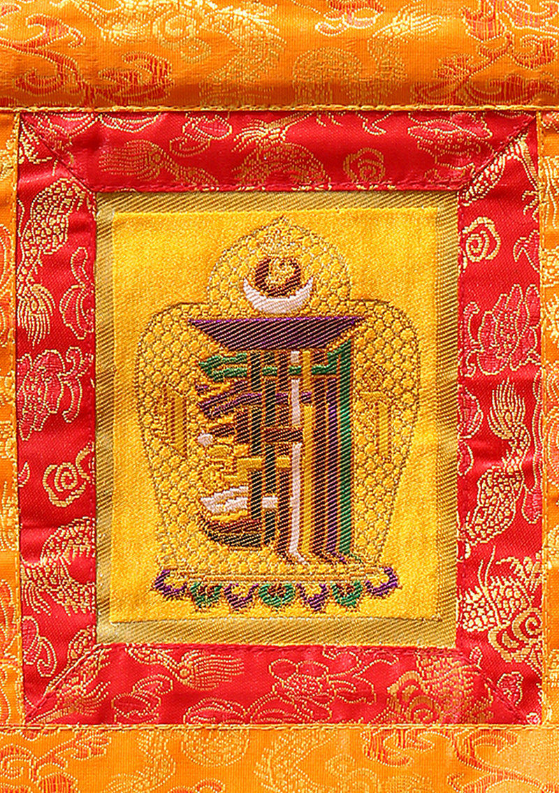 Orange Brocade Framed Tibetan Kalachakra Wall Hanging Banner