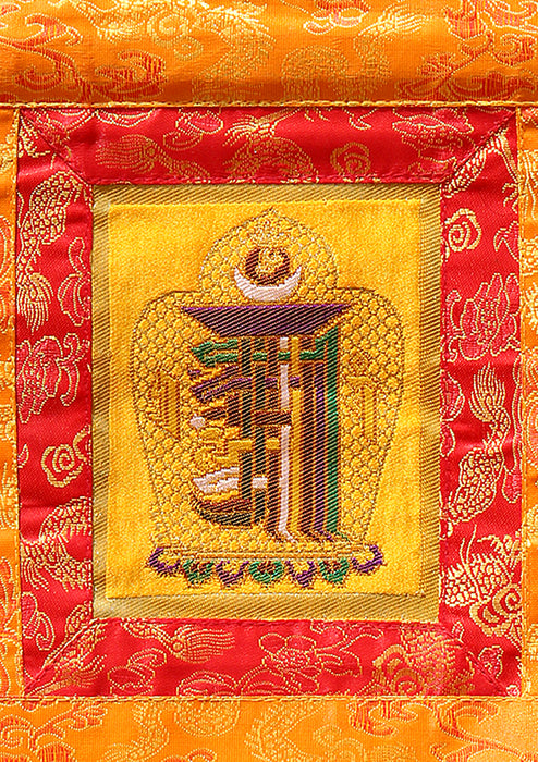 Orange Brocade Framed Tibetan Kalachakra Wall Hanging Banner