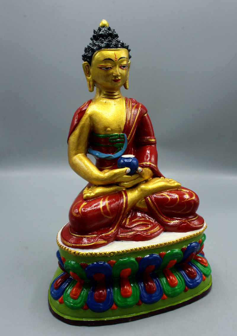 Handpainted Ceramic Amitabh Buddha Statue 12"H