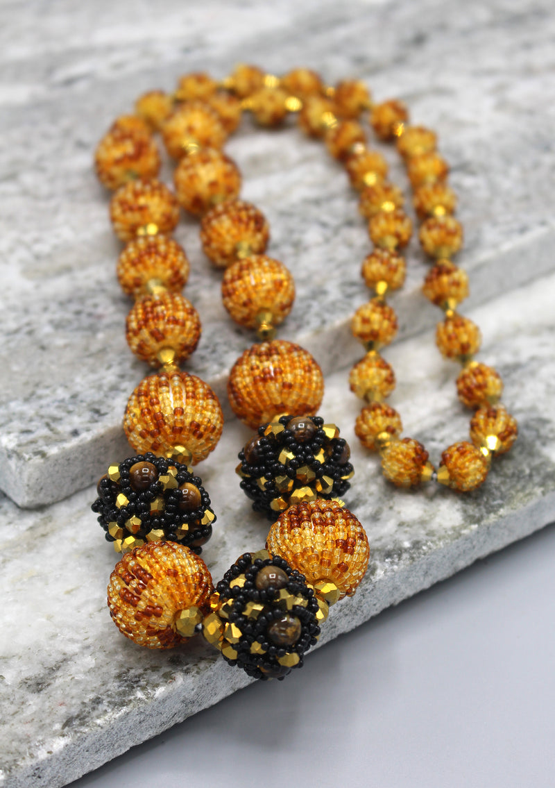 Shiny Golden and Maroon Glass Seed Beads Necklace - nepacrafts