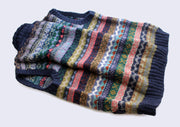 Dark Blue Border Handknitted Women's Multicolor Cardigan Sweater - nepacrafts