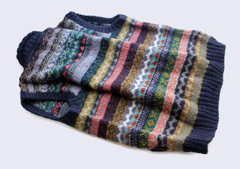 Dark Blue Border Handknitted Women's Multicolor Cardigan Sweater - nepacrafts